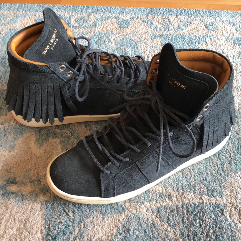 Saint Laurent Fringe Court Classic Suede